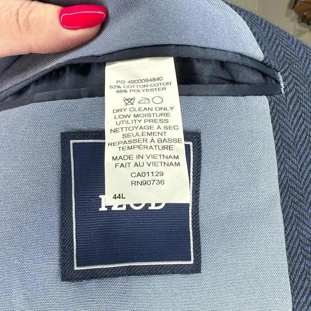 Izod 44L blue herringbone tweed men's‎ 2 button classic fit blazer sports coat